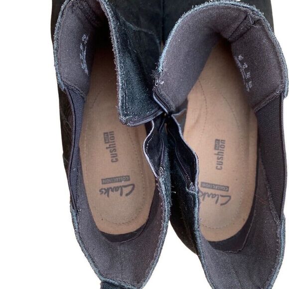 Clarks Womens Sz 11M Black Suede Zip Buckle Ankle Fashion Boots Bootie - Picture 6 of 10